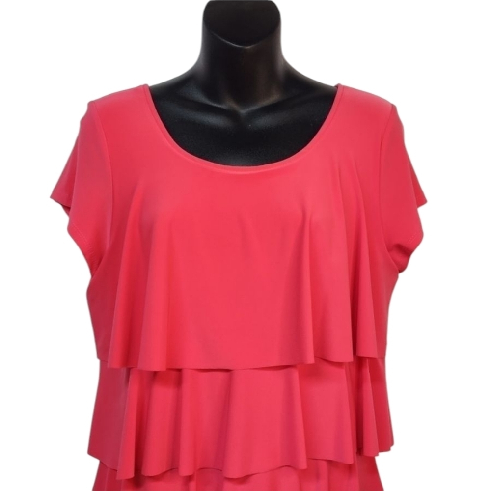 Libra Red Women's Ruffled Shortsleeve Crewneck Stretch Soft Dress Size Medium - Picture 3 of 8